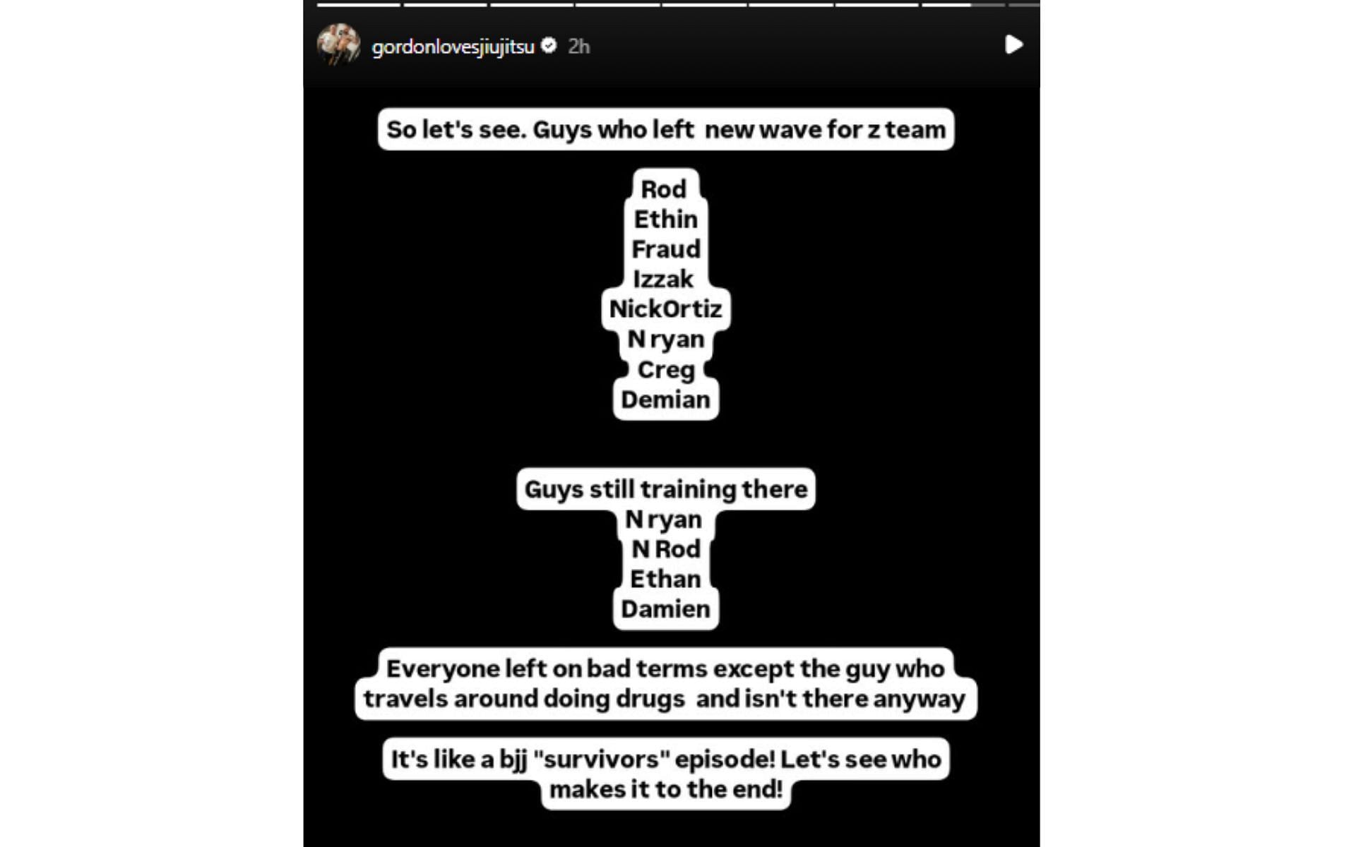 Screenshot of Ryan's Instagram story